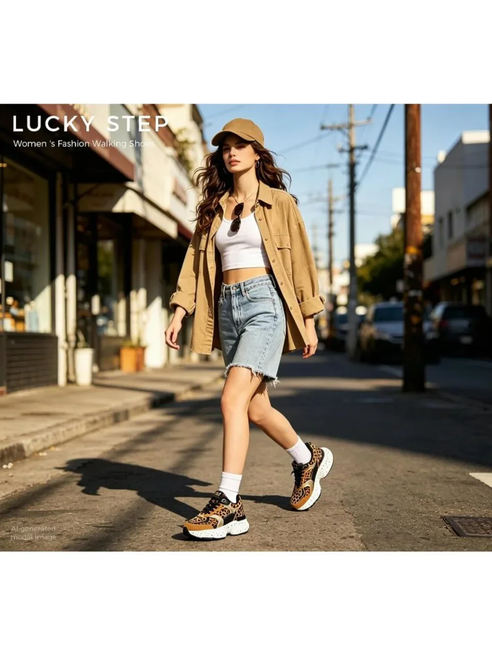 Women's Brown Leopard Lightweight Non Slip Chunky Color Block Fashion Sneakers